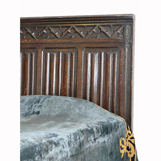 ENGLISH GOTHIC REVIVAL CARVED OAK LARGE SINGLE BED LINEN FOLD PANELS WITH MATTRESS 3'6/i WIDE