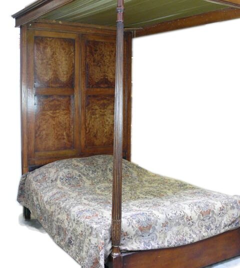 LIGHT MAHOGANY REGENCY FOUR POSTER DOUBLE BED WITH MATTRESS 4'6/i WIDE
