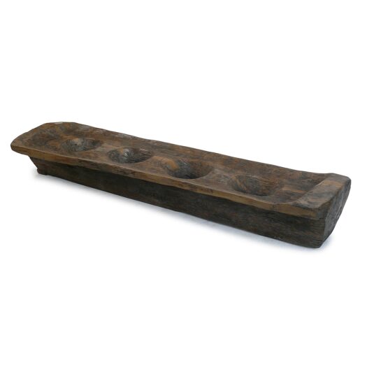 LARGE RUSTIC WOODEN COCONUT TROUGH WITH FOUR HOLLOWED DIPS 190 CM LONG 44 CM WIDE