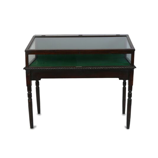 EARLY VICTORIAN ROSEWOOD SLOPED GLASS TOP DISPLAY CASE WITH