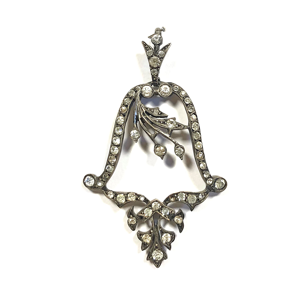 LARGE VICTORIAN SILVER AND PASTE PENDANT BELL AND FLORAL DESIGN Prop